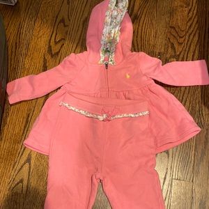 Ralph Lauren little girl 2 piece adorable zip up sweatshirt and pants set.